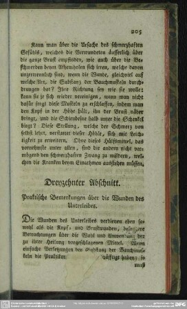 Dreyzehnter Abschnitt. Praktische Bemerkungen über die Wunden des Unterleibes