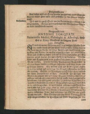 V. Prognosticum Antonii Torquati ...