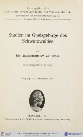 1937, 5. Abhandlung: Sitzungsberichte der Heidelberger Akademie der Wissenschaften, Mathematisch-Naturwissenschaftliche Klasse: Die Kalksilikatfelse von Urach