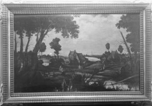 Flusslandschaft mit zwei Gehöften