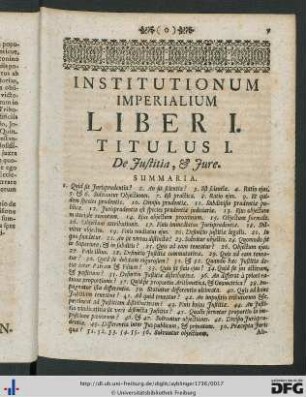 Institutionum Imperialium Liber I.