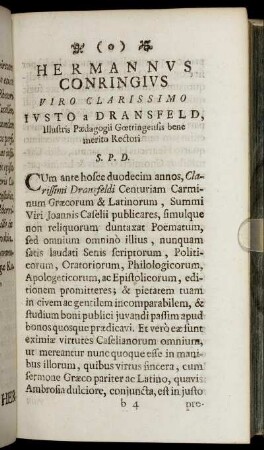 Hermanni Conringii De Scriptis Caselianis Epistola