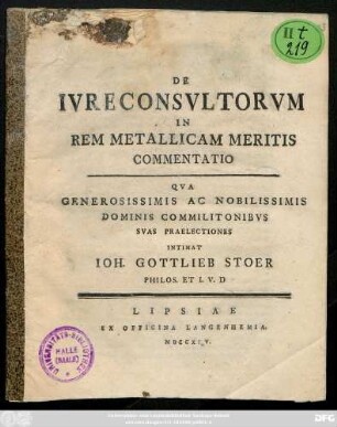 De Ivreconsvltorvm In Rem Metallicam Meritis Commentatio