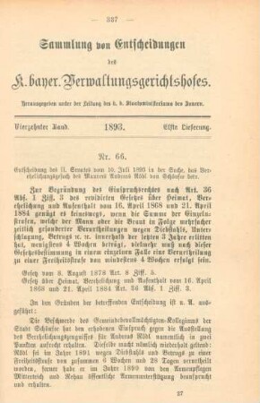 Vierzehnter Band. 1893. Elfte Lieferung. - Nr. 66. - Nr. 71.