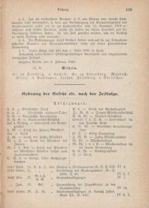 Ordnung der Gesetze etc. nach der Zeitfolge.