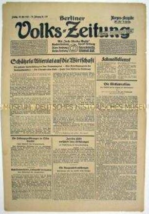 Berliner Volks-Zeitung u.a. zur Wirtschafts- und Kirchenpolitik