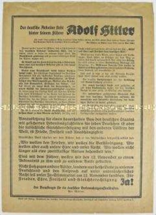 Propagandaflugblatt zur "Reichstagswahl" am 12. November 1933