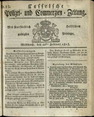 Nr. 15, Mittwoch, den 22sten Februar 1815