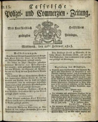 Nr. 15, Mittwoch, den 22sten Februar 1815