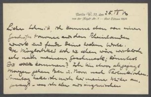 Brief von Georg Kolbe an Hermann Schmitt