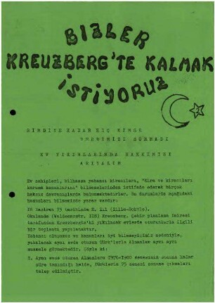 Flugschrift: BIZLER KREUZBERG&rsquo;TE KALMAK ISTIYORUZ