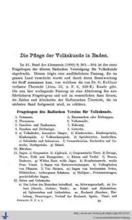 Fragebogen des Badischen Vereins für Volkskunde.