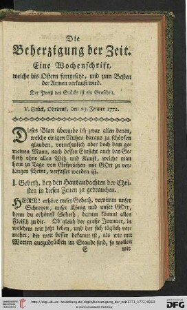 V. Stueck, Ohrdruf, den 23. Jenner 1772.