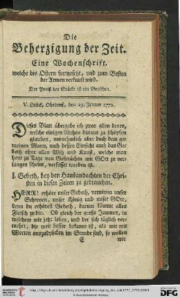 V. Stueck, Ohrdruf, den 23. Jenner 1772.