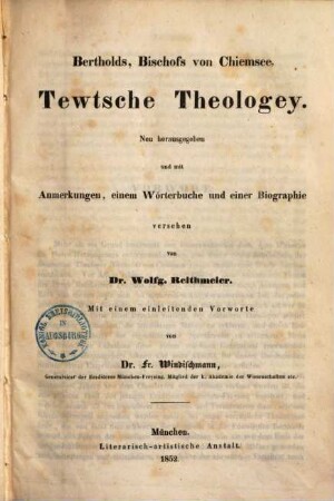 Bertholds, Bischofs von Chiemsee, Tewtsche Theologey