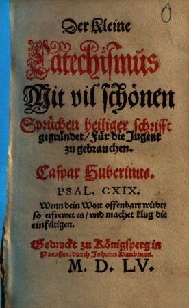 Der Kleine Catechismus : Mit vil schönen Sprüchen heiliger schrifft gegründet, für die Jugent zu gebrauchen