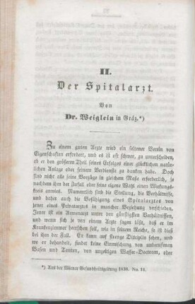 II. Der Spitalarzt. Von Dr. Weiglein in Gräz.