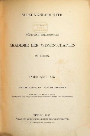 Sitzungsberichte der Preussischen Akademie der Wissenschaften zu Berlin. 1895,2