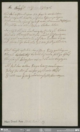 Gedicht "An August Wilhelm Schlegel" von Sophie Bernhardi, o.O., ohne Datumsangabe