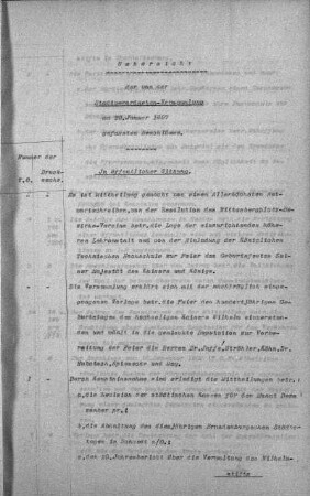 Uebersicht der von der Stadtverordneten-Versammlung am 20. Januar 1897 gefassten Beschlüsse., 20. Januar 1897