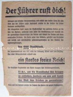 Propagandaflugblatt zur nationalsozialistischen Wirtschafts- und Sozialpolitik anlässlich der "Reichstagswahl" 1936