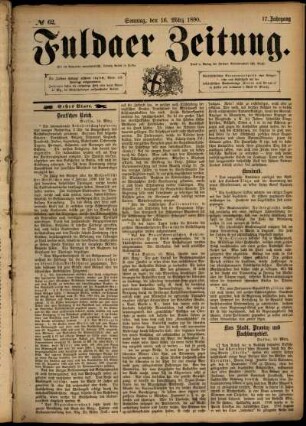 Erste Ausgabe vom Sonntag, den 16. März 1890.
