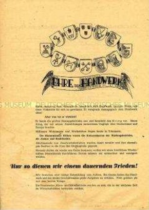 Aufruf an die Handwerker, beim Volksentscheid zur Enteignung von Betrieben von Nazi- und Kriegsverbrechern mit "Ja" zu stimmen