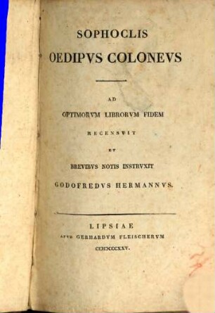 Sophoclis Oedipus Coloneus