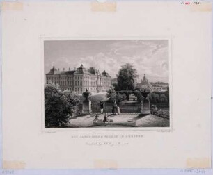 Stadtansicht von Dresden, Blick vom Wall des Gartens im Japanischen Palais auf das Japanische Palais, im Hintergrund die Altstadt nach Südosten, aus Rohbocks und Koehlers Königreich Sachsen, Thüringen und Anhalt von 1857