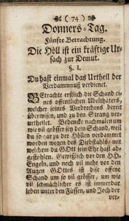 Donners-Tag. Fünfte Betrachtung. Die Höll ist ein kräftige Ursach zur Demut