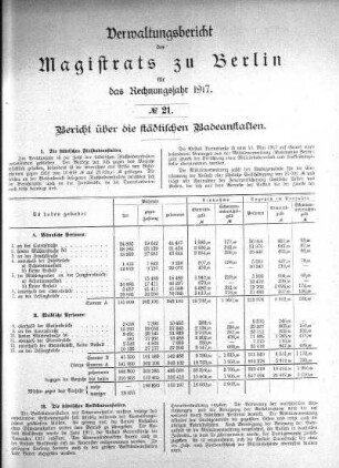 No. 21. Bericht über die städtischen Badeanstalten