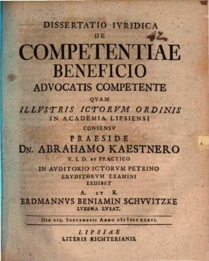Dissertatio Ivridica De Competentiae Beneficio, Advocatis Competente