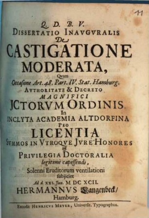 Dissertatio Inauguralis De Castigatione Moderata