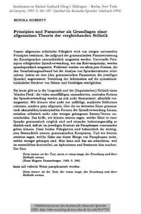 Prinzipien und Parameter als Grundlagen einer allgemeinen Theorie der vergleichenden Stilistik