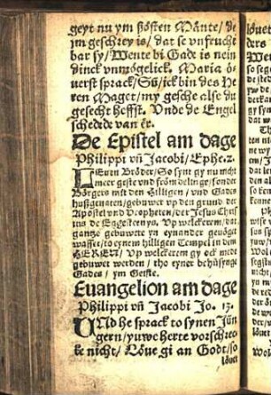 De Epistel am dage Philippi vn[d] Jacobi/ Ephe. 2. Euangelion am dage Philippi vn[d] Jacobi Jo. 13.