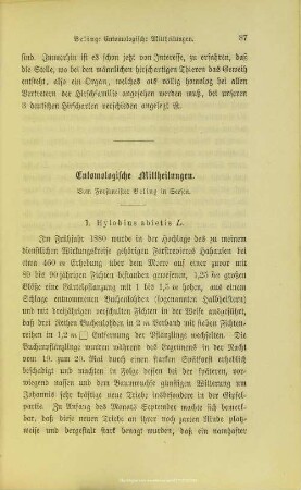 I.5. Entomologische Mittheilungen