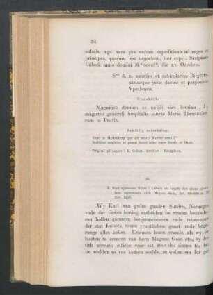 18. [K. Karl till rådet i Lübeck om Magnus om Gren, dat. Stockh. d. 19 Nov. 1450.]