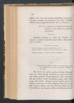18. [K. Karl till rådet i Lübeck om Magnus om Gren, dat. Stockh. d. 19 Nov. 1450.]