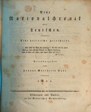 Neue Nationalchronik der Teutschen : eine politische Zeitschrift. 2, 2. 1821