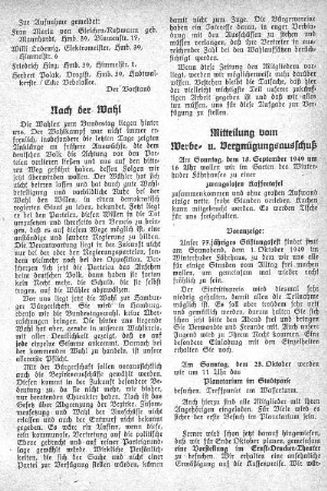 Mitteilung vom Werbe- u. Vergnügungsausschuß