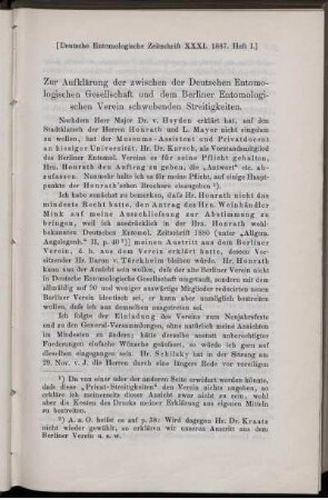 Zur Aufklärung der zwischen der Deutschen Entomologischen Gesellschaft und dem Berliner Entomologischen Verein schwebenden Streitigkeiten.