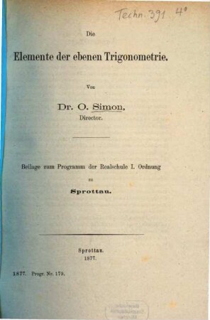 Jahresbericht über die Realschule I. Ordnung zu Sprottau : Ostern .... 1876/77