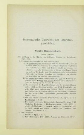 Schematische Übersicht der Literaturgeschichte
