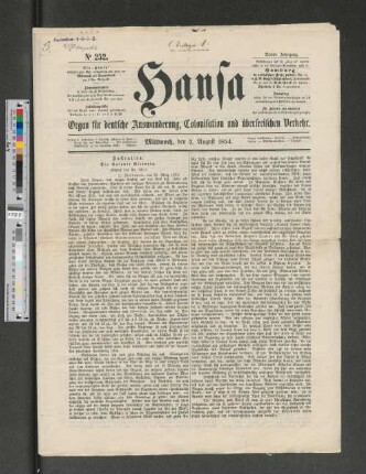 No. 252. Mittwoch, den 2. August 1854.