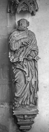 Halle (Saale), Dom, urspr. Dominikaner-Klosterkirche St. Pauli, Inneres, Chorjoch, Nordpfeiler, Petrus; Peter Schro