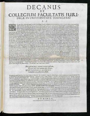 Decanus Et Collegium Facultatis Juridicae In Universitate Tubingensi L. S.