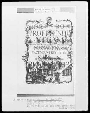 Ordo induendi novitios und anderes — Titelseite des Ordo profitendi mit Abbildung und Bordüre, Folio 10recto