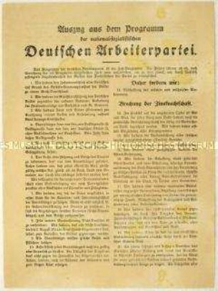 Flugblatt mit einem Auszug aus dem politischen Programm der NSDAP