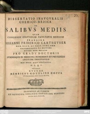 Dissertatio Inavgvralis Chemico-Medica De Salibvs Mediis