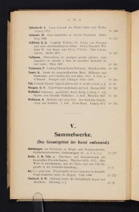 V. Sammelwerke. (Das Gesamtgebiet der Kunst umfassend.)